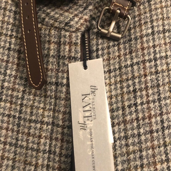 Talbots Full Zip Houndstooth Blazer with Leather Trimmed Collar - Picture 2 of 3